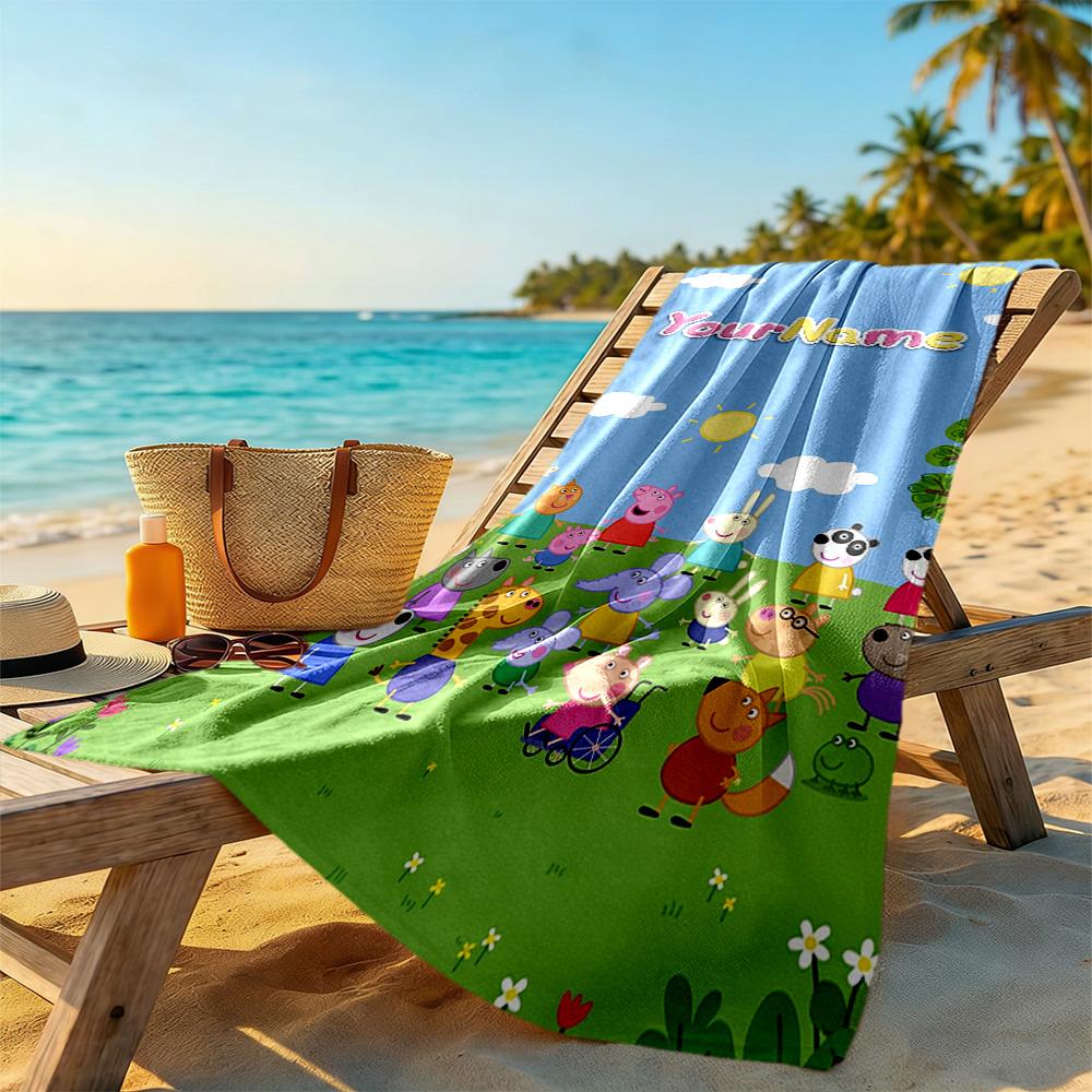 Peppa Pig Personalized Text Beach Towel High Absorbency & Quick-Dry Portable for SwimmingBeachCamping Travel Beach AccessoriesGym