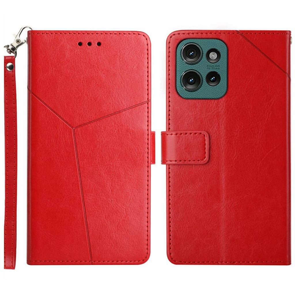 Для Motorola Moto G Play (2025) 4G/G Мощность (2025) Чехол с ремешком на запястье, тиснение в виде Y-образных линий, кожаный чехол для телефона