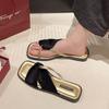 Fashion Summer Shoes Women's Square Toe Slippers Retro Open Toe Flat Women's Casual Slides Shoes Outdoor Women Sandals Zapatos De Mujer