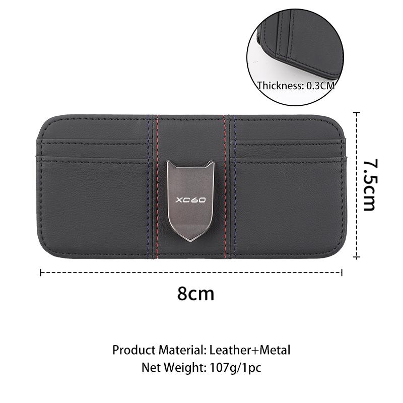 Car Leather Shield-Shaped Double-sided Card Holder Visor Sunglasses Clip For Volvo XC60 C30 T6 S60 C70 XC40 V40 XC70 AWD V90 S90