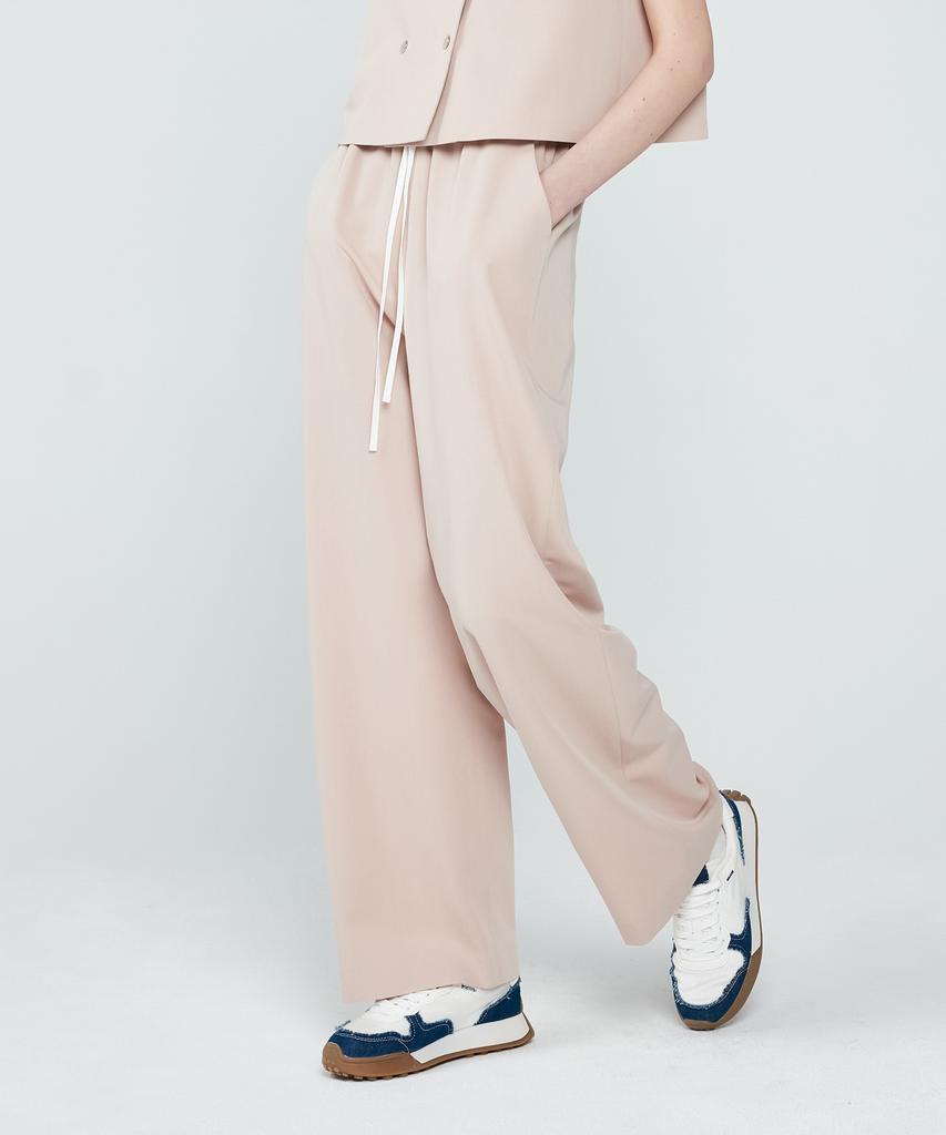 DEPASION Color Block Semi-Wide Elastic Waist Slacks (Pink)