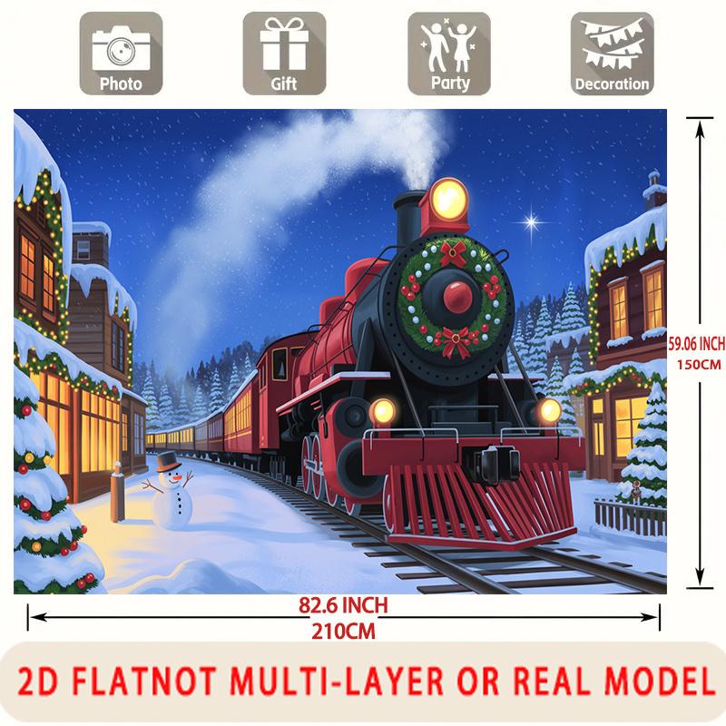Party Backdrop Christmas Flat Train Snowy Night Scene Multi Layered Celebrations Photo Background Decor Front Door Decor