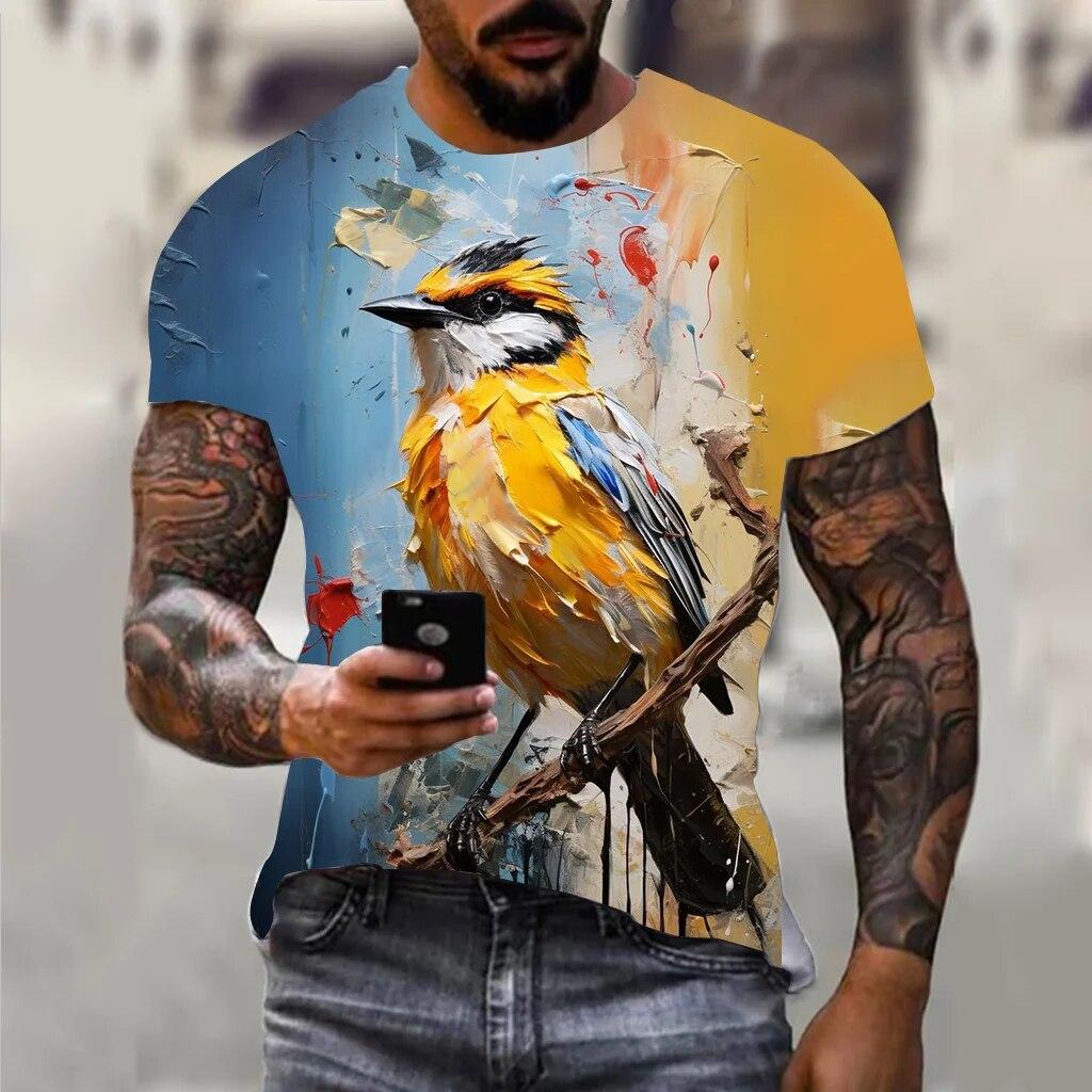 Модные мужские футболки с 3D-принтом попугая, летняя винтажная повседневная мужская одежда большого размера с короткими рукавами в стиле Харадзюку