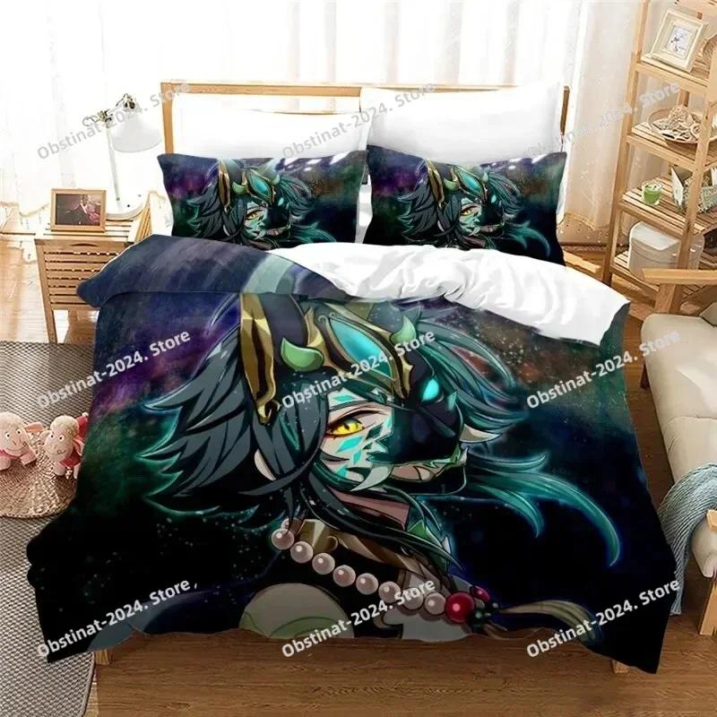 Anime Genshin Impact Paimon Printed Bed Set Duvet Cover Pillowcase Bedding Set Bed Linen Sheet Quilt Cover Full Queen King Size