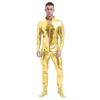 Mens Metallic Zentai Jumpsuit Full Body Tight Mock Neck Long Sleeve Club Performance Costume
