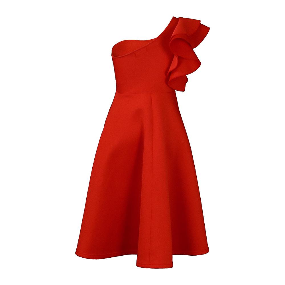 Женское летнее модное платье большого размера с рюшами и одним рукавом, женское элегантное цельное однотонное платье