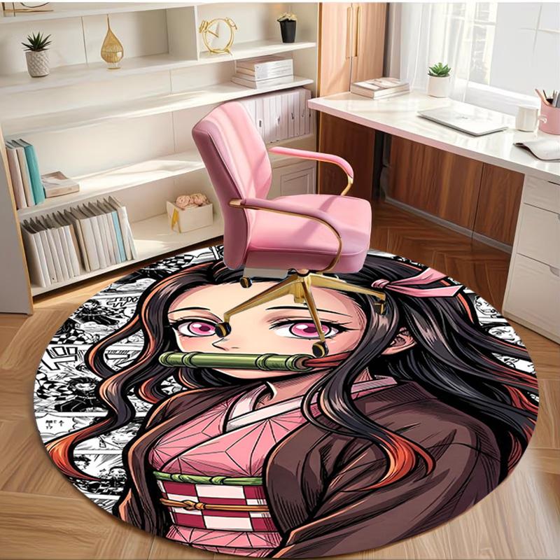 Demon Slayer Print Round Rug, Washable Floor Carpet, For Entryway Dorm Laundry Room Office Study, Home Decor Birthday Christmas Gift
