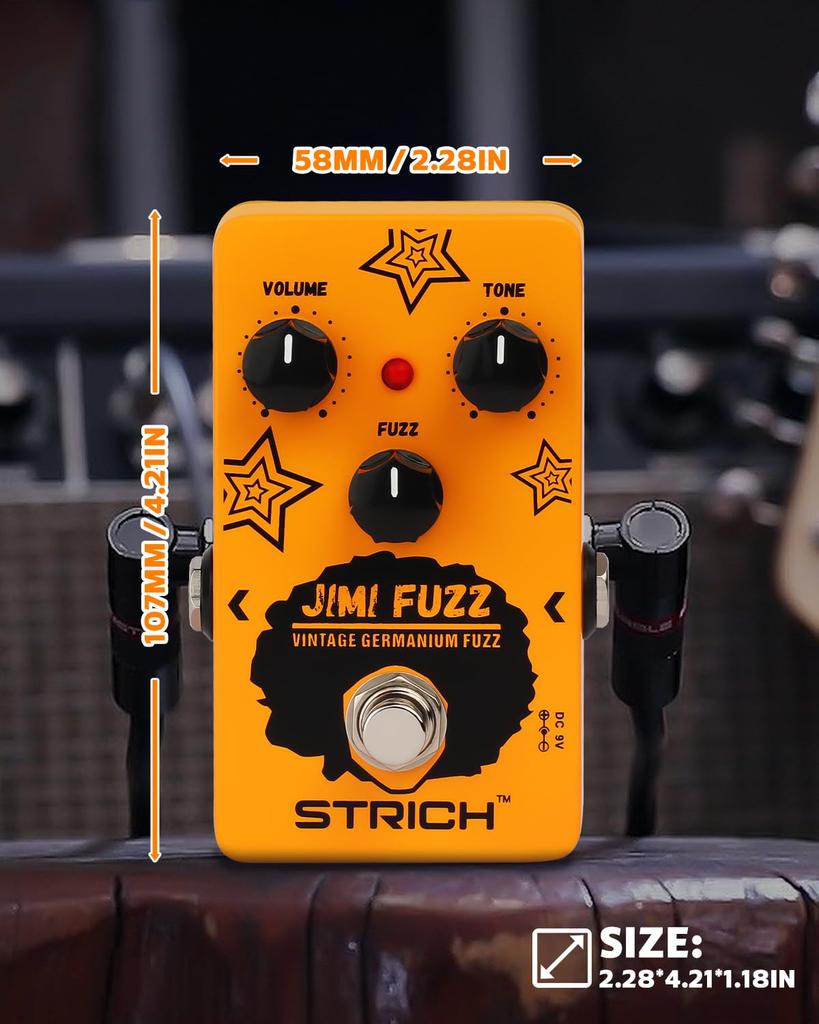 STRICH Jimi Fuzz Guitar Compact Electric Guitar Mini Classic and Gain True Bypass for Electric Orange Pedal, Fuzz, Sound, Volume, Tone, Controls,