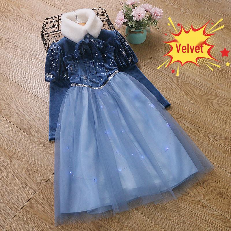 Платье Замороженной Принцессы с флисовой подкладкой для девочек - Зима, Хэллоуин и Рождество