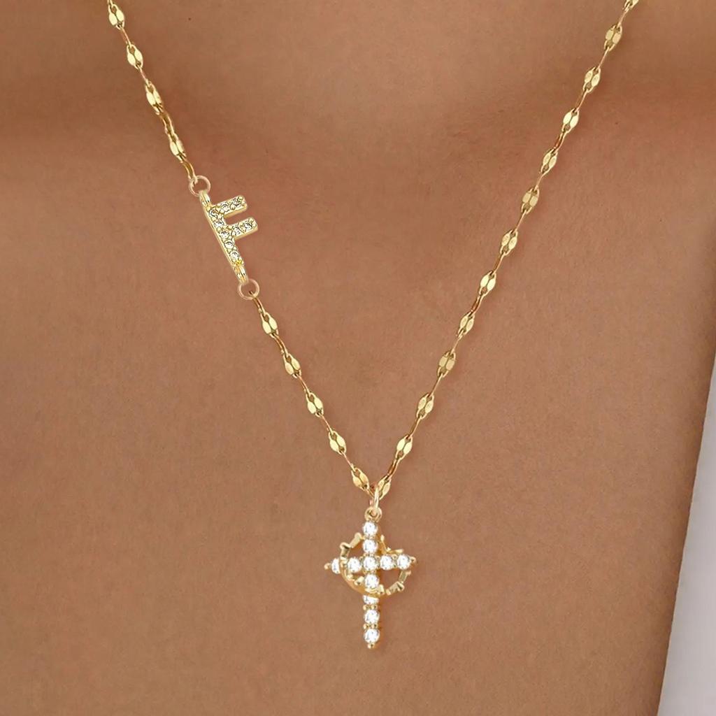 Fashion Cross Letter Necklace For Women Versatile 26 Alphabet Pendant Choker Chain Daily Wear Jewelry Accessory Gift