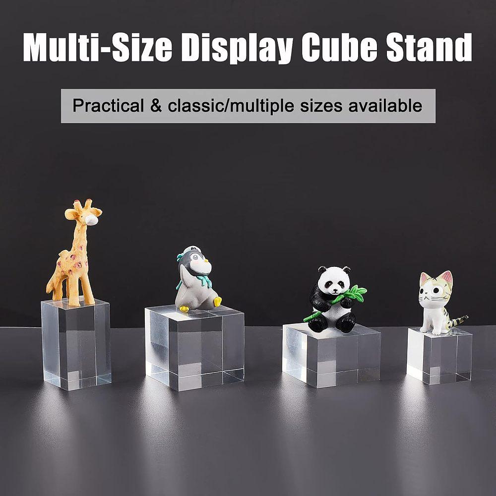 1bag 4pcs 4 styles Acrylic Jewelry Display Bases Cube & Cuboid Clear 3~4.5x3~4.5x3~5cm 1pc/style