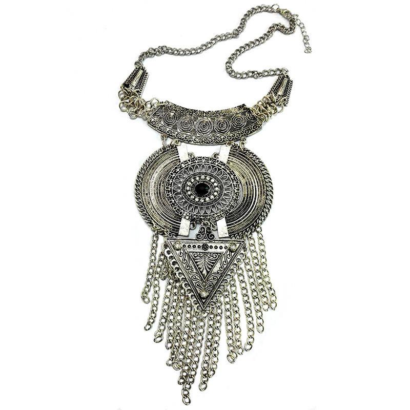 Tassel Necklace Long With Multi Layer Alloy Pendant For Trendy Retro Outfits