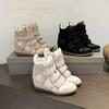 Новые женские кроссовки на танкетке с высоким верхом, замшевые, на липучках, повседневные, модные, на массивной подошве, удобные ботильоны до щиколотки 35-42