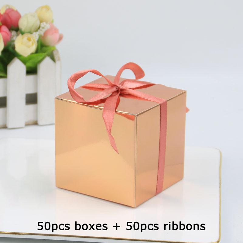 WTEMPO 50 шт 7,6*7,6*7,6 см однотонные подарочные коробки из кубической бумаги с бантом и лентой, складные коробки для небольших подарков своими руками, коробки для упаковки подарков на день рождения, свадьбу, вечеринку