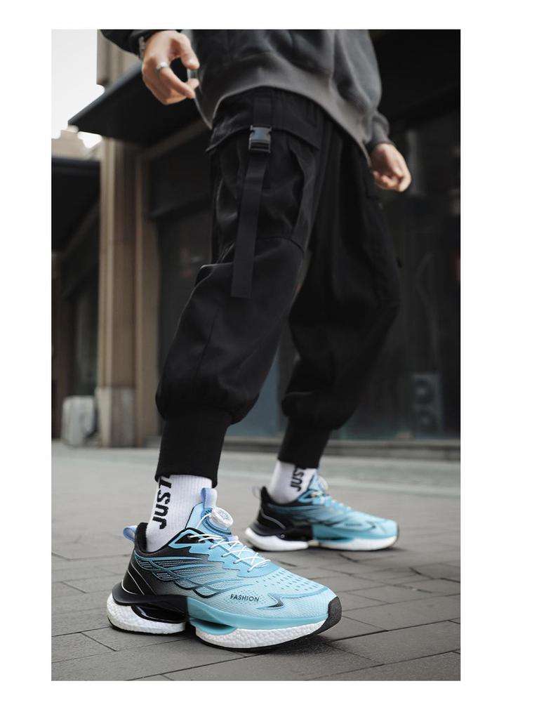 2024 Men's Summer Rotating Button Running Sneakers with Breathable Thick-Soled Popcorn Cushioning