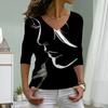 Handsome Woman's Face Print Women Tshirts Ladies Tops Long Sleeve V-neck Pullover Femme T-shirts T Shirt For Women
