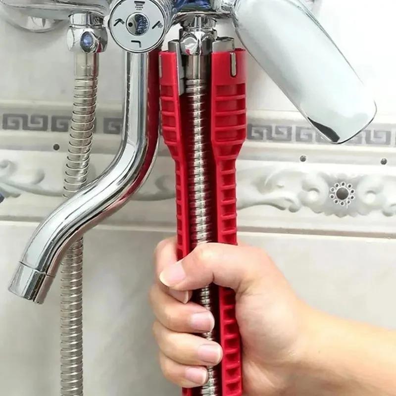 8 In 1 Adjustable Basin Wrench Plumbing Sink Flume Faucet Nut Tap Spanner Tool Bathroom Wrench, Plumbing Installation Tool, Household Use