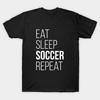 Мужская черная футболка с принтом Eat Sleep Soccer Repeat Забавная футболка Подарок Без вырезания Термотрансферный принт Хлопковая футболка