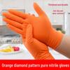 Orange Diamond-Pattern Nitrile Disposable Gloves: Anti-Slip, Oil-Proof, Acid & Alkali Resistant, Wear-Resistant Labor Protection