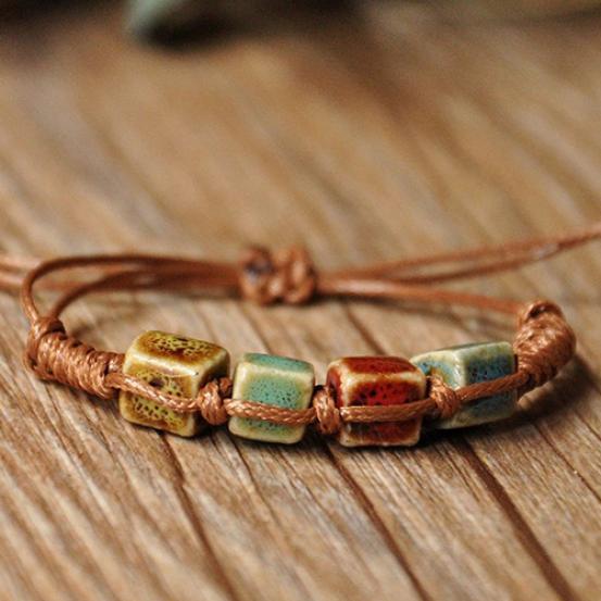 Bohemia Unique Natural Ceramics Adjustable Braided Rope Bracelet Bangle