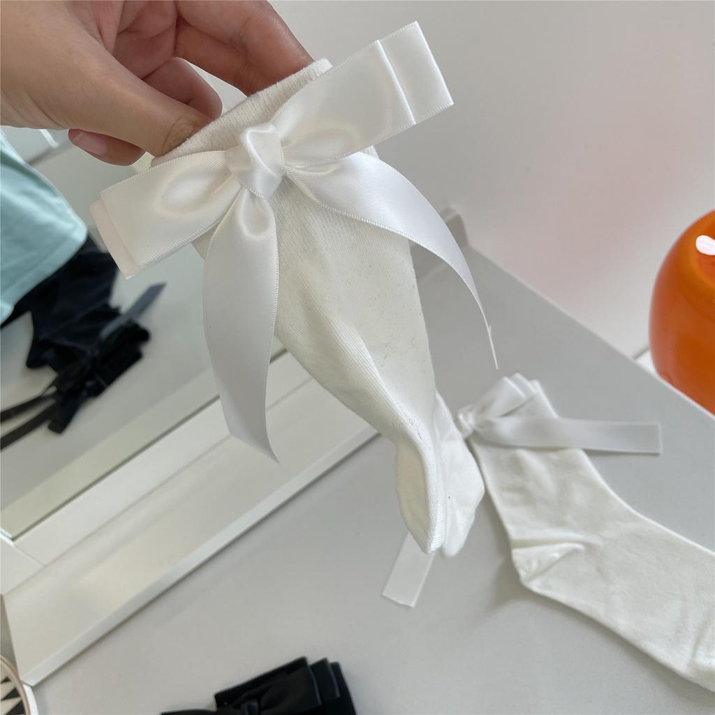 New Handmade Socks Lolita Cute Bow Cotton Mid Calf Women's Socks