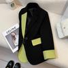 Women's Black Color Block Patchwork Blazer - 2025 New Stylish Light Luxury Suit
