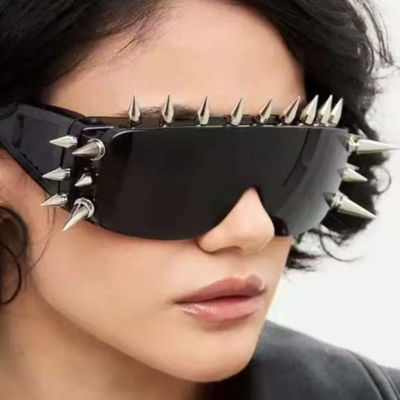 1Pieces Novelty Punk Glasses Rock Large Shield Spike Fashion Weird Club Sunglasses Mountaineering Glasses