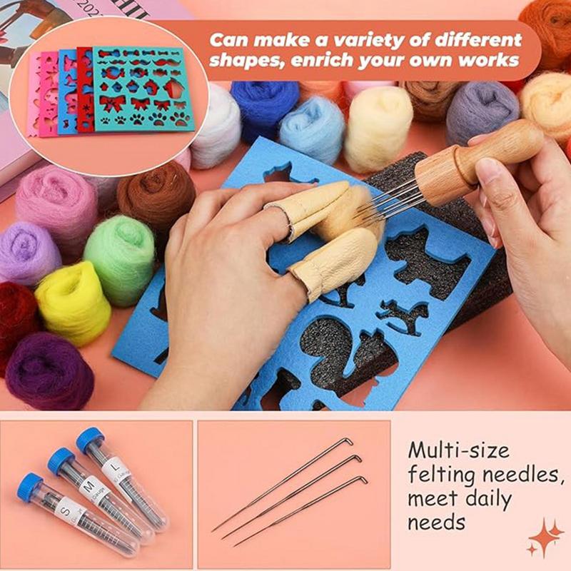 Needle Felting Kit Beginner Felting Kits Wool Felting Tools Set With Finger Guards Scissor Case 3 Models Wooden Handles And 3-Si
