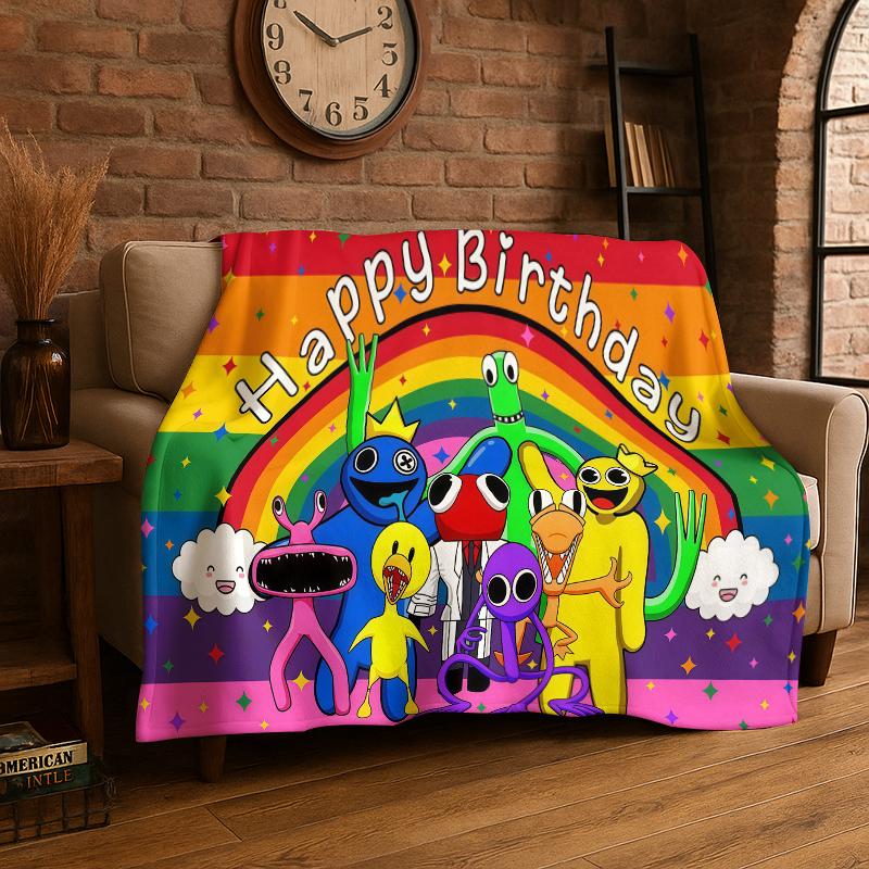 3D Мультяшное одеяло из фланели R-Rainbows Friends, мягкое теплое плед для спальни, гостиной, кровати, путешествий, кемпинга, пикника