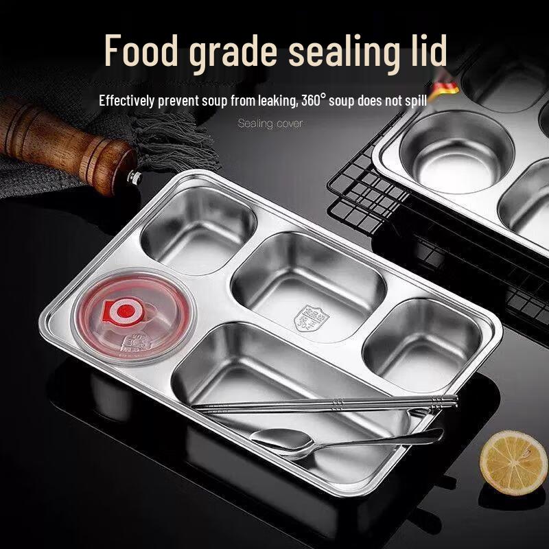304 Stainless Steel 4-Compartment Rectangular Meal Tray