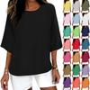 Women's Fashion Solid Color Casual T-Shirt Seven Sleeve Round Neck Cotton Top
