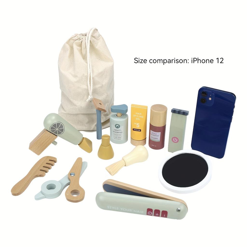 13 шт. Деревянный парикмахерский набор Набор игрушек для парикмахерской для молодежи, Деревянный набор игрушек для макияжа, Игрушка для индивидуальной прически, Набор для бритья для мальчика