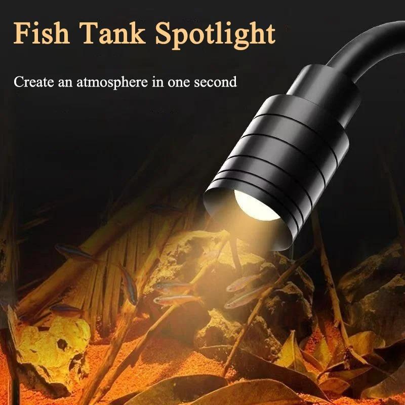 Aquarium Light Full Spectrum Fish Tank LED Zoomable Lights Fish Tank Atmosphere Spotlights for Plants Adjustable Focal Length