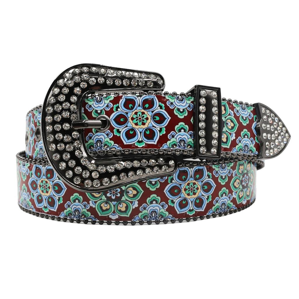 Ремень со стразами, принт, высококлассный узор, женский ретро этнический ремень, цветок, тотем, этнический ремень