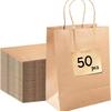 Paper Bags, 50 Pcs Brown Kraft Paper Bags, Brown Paper Gift Bags with Handles for Shopping, Wedding, Retail, Party Favor, 8.3 X 4.3 X 10.6 Inch