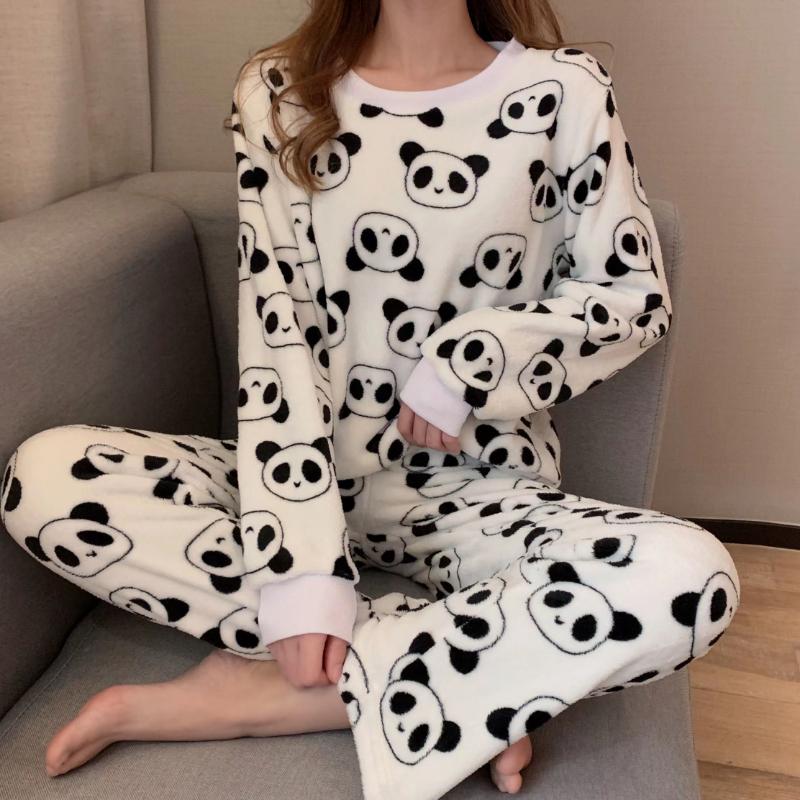 Фланелевые пижамы с медведем, женские корейские милые бархатные пижамы для девочек, бархатные зимние теплые брючные костюмы с длинными рукавами для домашнего обслуживания