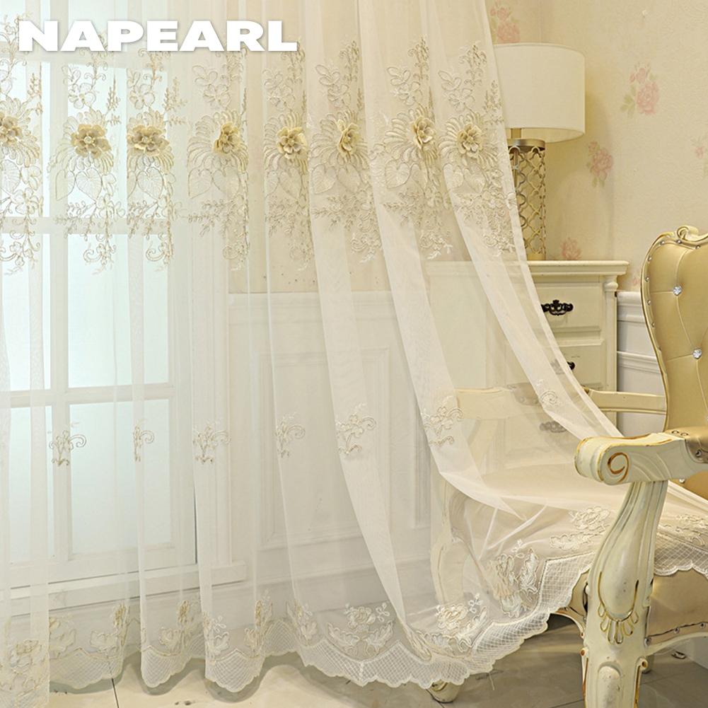 1 шт. NAPEARL европейская роскошная вышитая прозрачная занавеска из тюля белого цвета для гостиной, спальни, украшения окна, домашнего декора