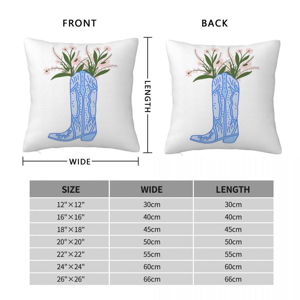 Blue Cowboy Boot Flowers Square Pillowcase Polyester Linen Velvet Printed Decorative Throw Pillow Case Sofa Seater Cover 45X45