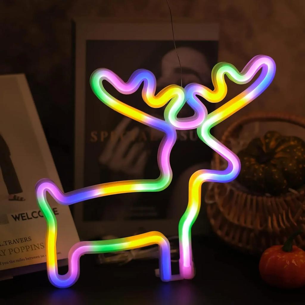 1pc Christmas Tree Neon Light Usb Or Battery Powered Led Elk Sock Lights Suitable For Christmas Bedroom Party Holiday Home Decor