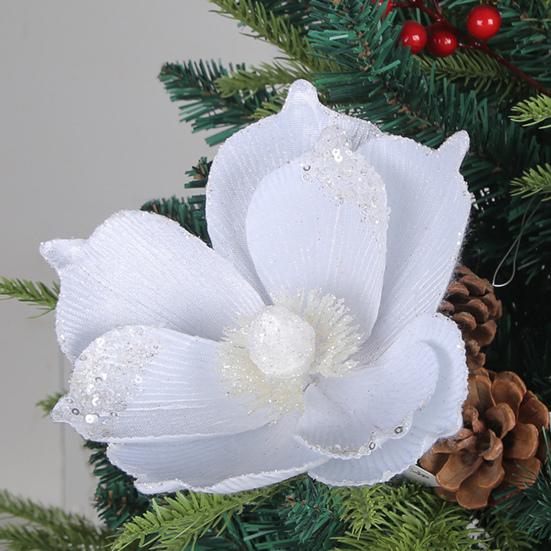 Decorative Flower Realistic Shiny Sparkling Festive Christmas Flower Decorations Versatile Ornaments for Trees Garlands Parties