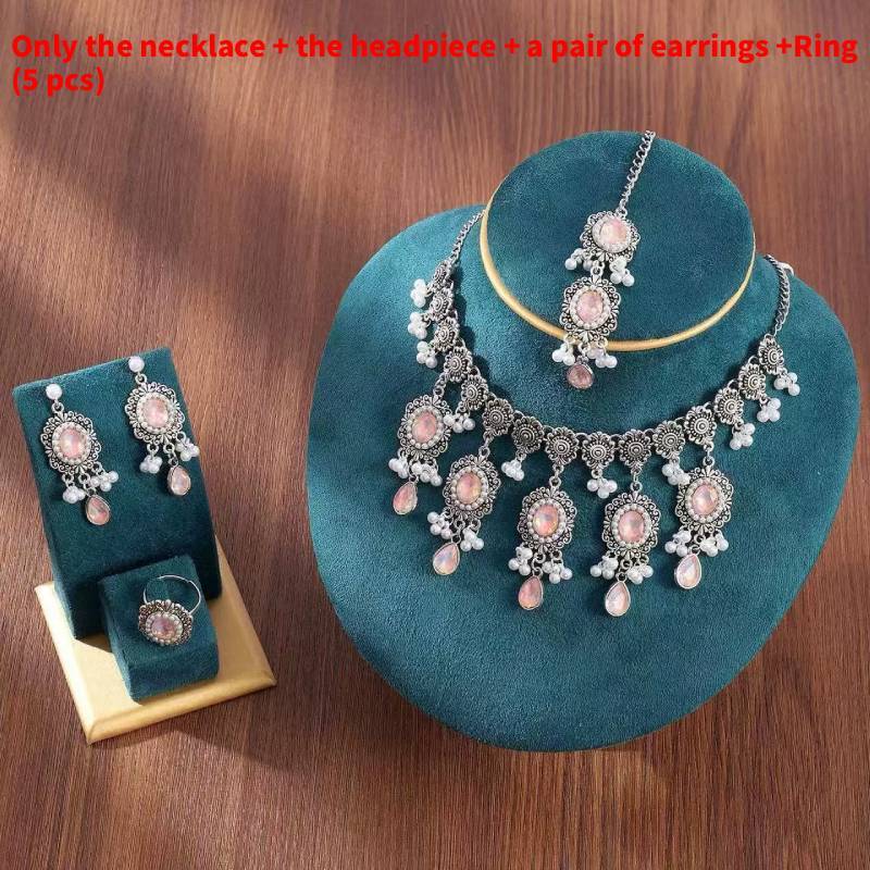 Luxury Water Drop Pendant Necklace With Pearl Tassel Earrings And Rhinestone Set For Women