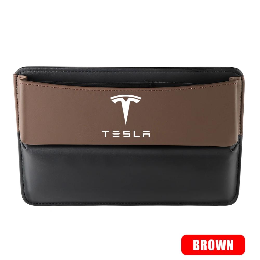 Car Sticker Tesla Car Emblem Leather Central Console Storage Box Auto Side Seat Gap Accessories For Tesla Model 3 Model S Model