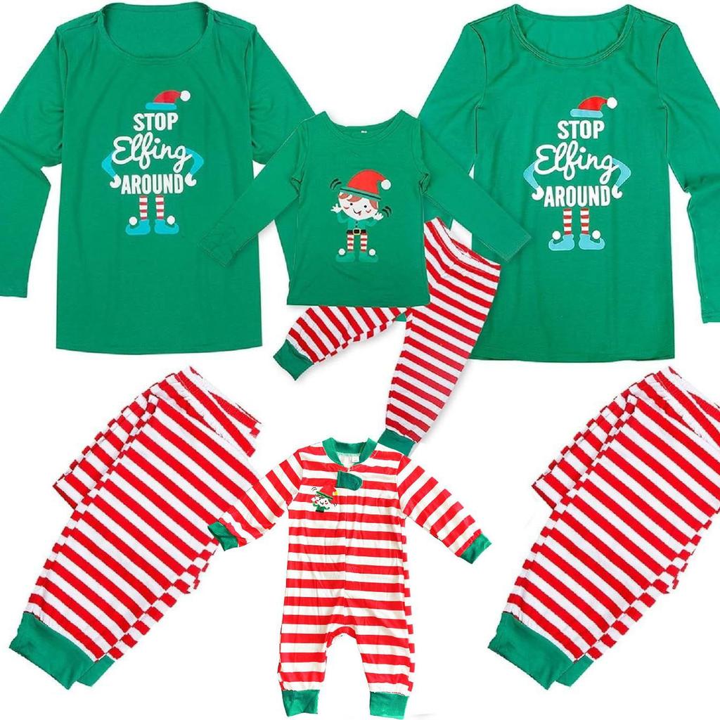 Рождественский пижамный комплект - Принт 'Elfing Around', Семейная matching домашняя одежда и декор