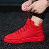 Мужские красные спортивные кроссовки с высоким верхом - корейский стиль, осень/зима, с плюшевой подкладкой, модная повседневная обувь.