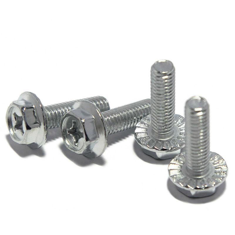 White Zinc Serrated Flange Hex Bolt Screw & Nut Set M4-M8, Plated Flange, Knurled Cross