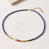 European and American Retro-style Dark Blue Natural Stone Beaded Necklace, Round Beads, Freshwater Pearls, Simple and Fashionable Necklace for Women