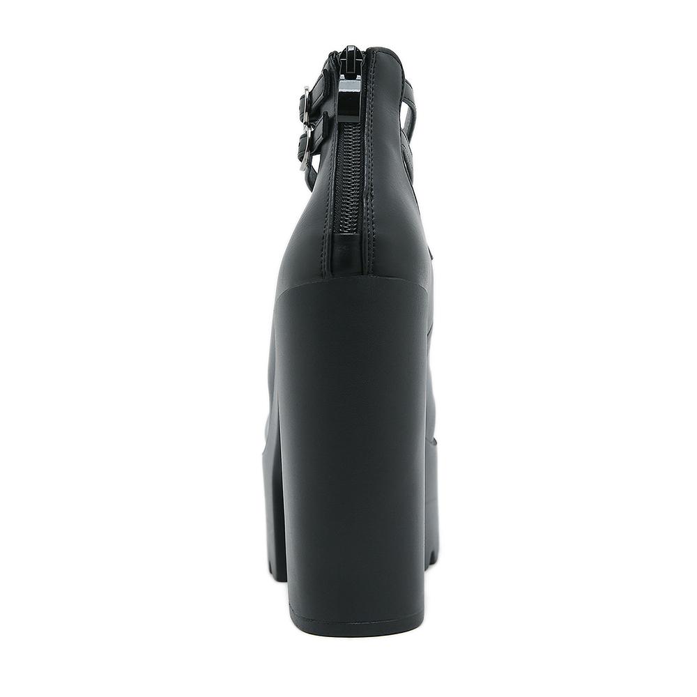 Gdgydh Женские туфли на блочном каблуке, готический стиль, туфли-лодочки на платформе с закрытым носком, пряжкой и ремешком, молния сзади, однотонные туфли на каблуке