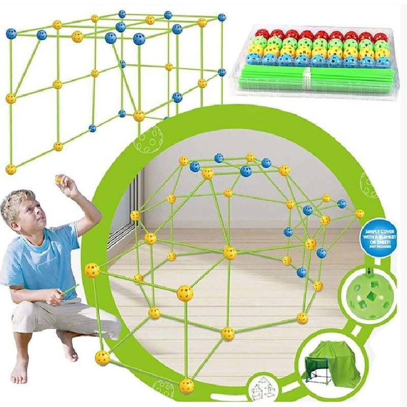 Childrens Diy Construction Tent Set With Plastic Building Blocks For Creative And Educational Fun