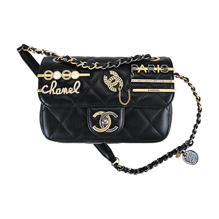 CHANEL Lambskin One Shoulder Handbag, Crossbody Bag Small Women's Black AS2978-B07261-94305