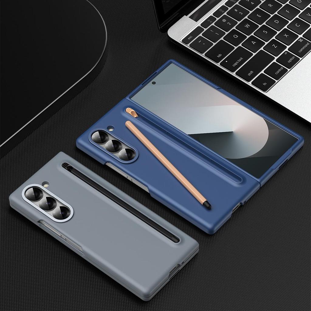 Чехол для Samsung Z Fold7/6: Совместимость с трансграничным использованием, Складной экран, Однотонный, Дизайн с ощущением кожи и держателем для стилуса